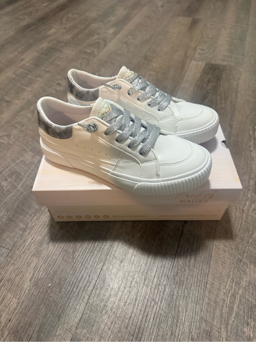 Blowfish Malibu girls White slip on Sneakers with Metallic Silver Accents